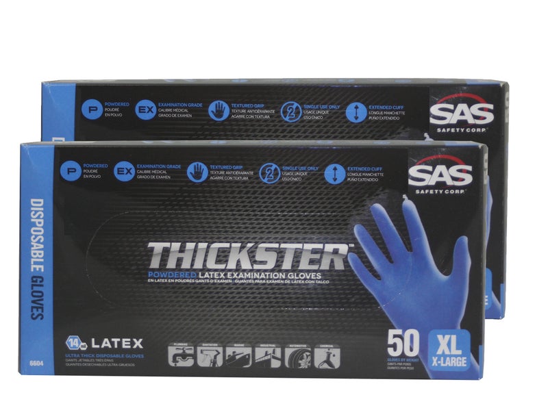 SAS 6604 (2 boxes) Thickster Textured Safety Latex Gloves, X-Large - Image 1